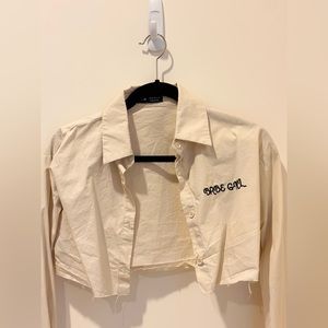 Beige Long Sleeve Crop Shirt XS New
